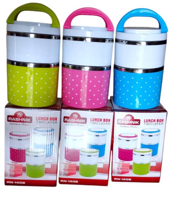 Plain/dotted double layer Lunch box